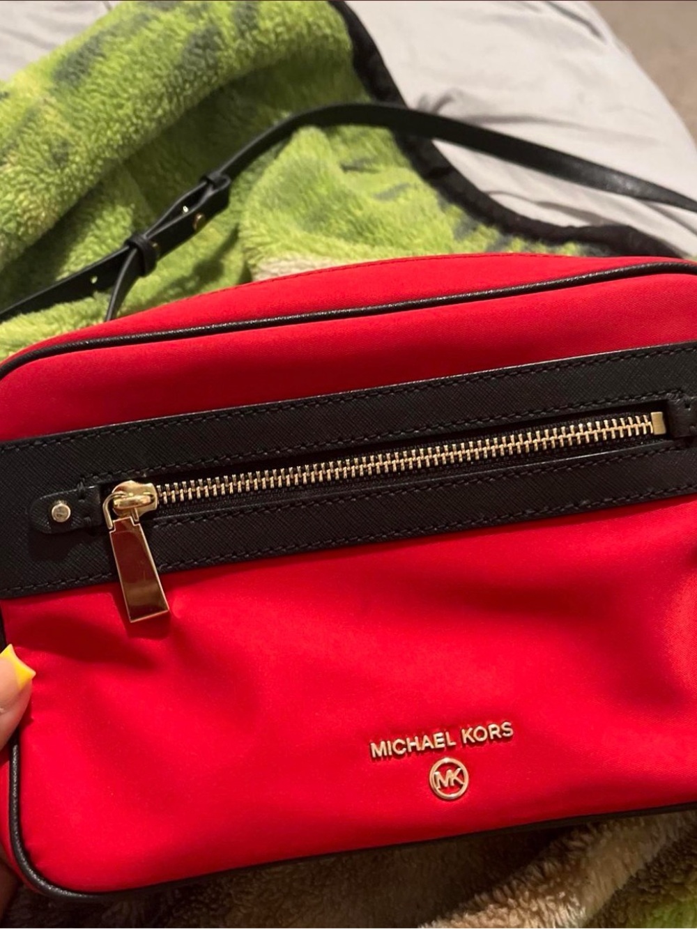 Michael Kors Red and Black Crossbody with Gold Hardware